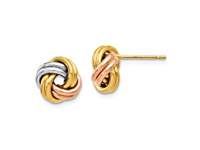 10K Tri-color Gold Polished Love Knot Stud Earrings