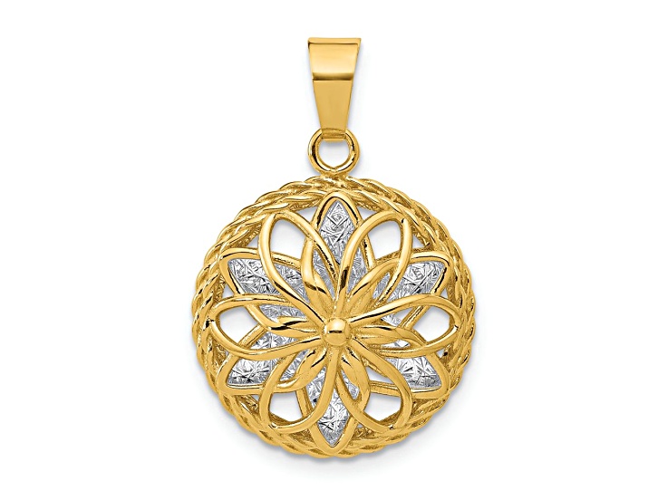 14K Yellow Gold and 14K White Gold Polished Diamond-Cut Fancy Pendant