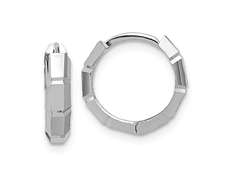 Rhodium Over 14k White Gold 1/2 inch Polished and Diamond-Cut Huggie Hoop Earrings