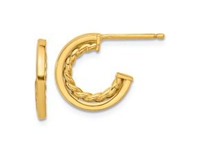 14k Yellow Gold 9/16 inch Polished and Textured J-Hoop Earrings