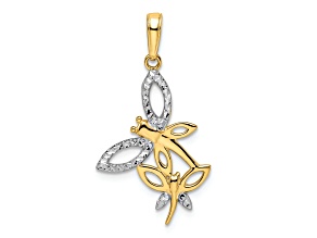 14K Two-tone Gold Diamond-Cut Dragonflies Pendant