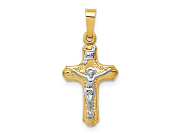 Picture of 14k Yellow Gold and 14k White Gold Brushed/Textured INRI Crucifix Pendant