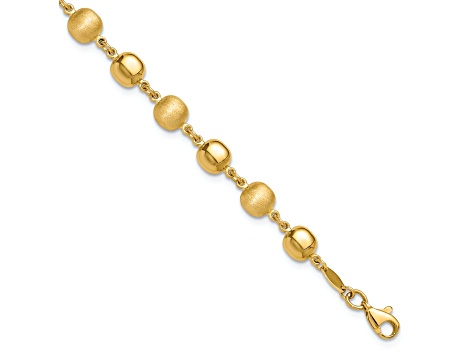 14K Yellow Gold Polished and Satin Puffed Circles Bracelet