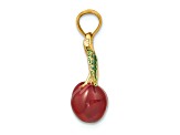 14k Yellow Gold Enamel 3D Cherries with Leaf Charm