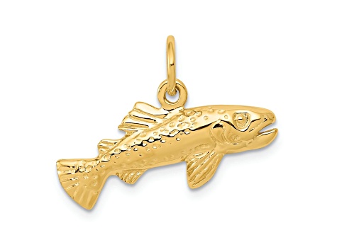 14k Yellow Gold Textured Fish Pendant