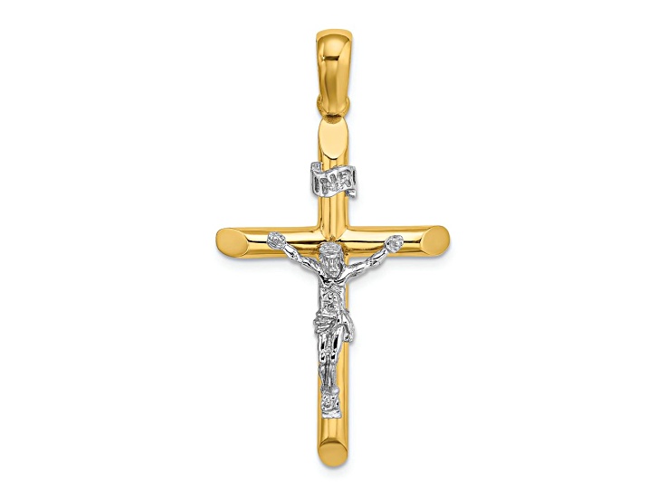 14K Two-tone Gold Polished Crucifix Charm