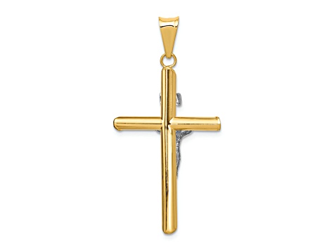 14K Yellow and White Gold Polished Jesus Crucifix Pendant