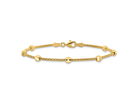 14K Yellow Gold Polished and Diamond-cut Beads Bracelet