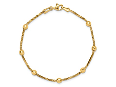 14K Yellow Gold Polished and Diamond-cut Beads Bracelet