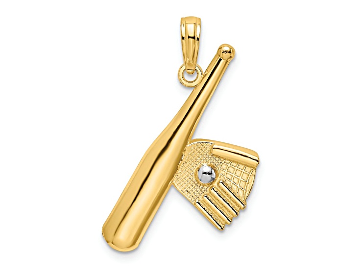 14K Two-tone Gold Textured Baseball Bat with Ball Charm - 1F0Y9A | JTV