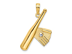 14K Two-tone Gold  Textured Baseball Bat with Ball Charm