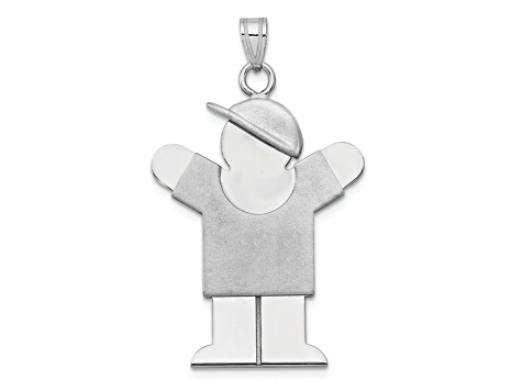 Rhodium Over 14k White Gold Satin Large Boy with Hat on Right Charm