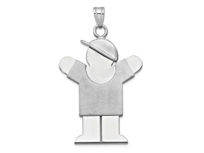 Rhodium Over 14k White Gold Satin Large Boy with Hat on Right Charm