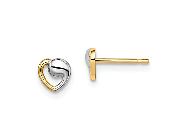 14k Yellow Gold and Rhodium Over 14k Yellow Gold 4.8mm Children's Heart Stud Earrings