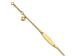 14k Yellow Gold Polished with Dangling Heart Baby ID Bracelet