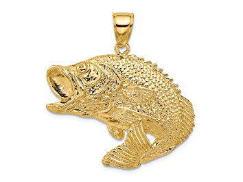 Picture of 14k Yellow Gold 2D Textured Bass Fish Jumping Charm