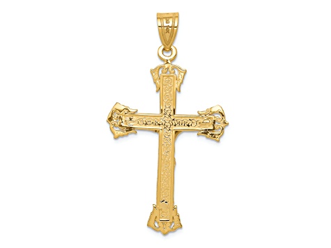 14K Yellow and White Gold Diamond-cut Crucifix Pendant