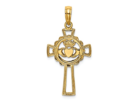 14K Yellow Gold Claddagh Cross Charm