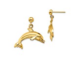 14k Yellow Gold Jumping Dolphin Dangle Earrings