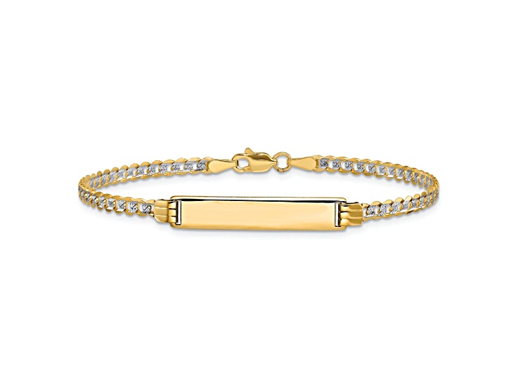 14k Yellow Gold and Rhodium Over 14k Yellow Gold Pavé Curb Link ID Bracelet