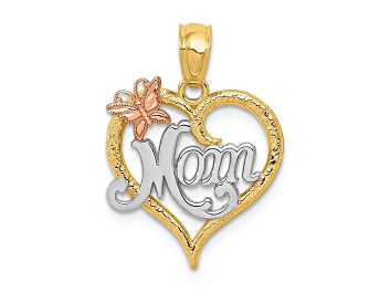 Picture of 14K Tri-color Gold Textured MOM Heart Pendant