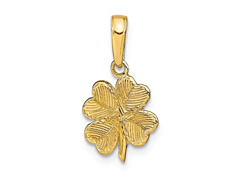 14K Yellow Gold Polished and Textured 4-Leaf Clover Pendant