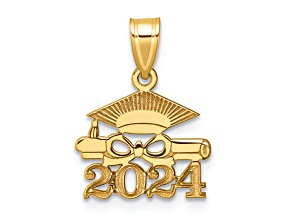 14K Yellow Gold Graduation Cap and Diploma 2024 Charm