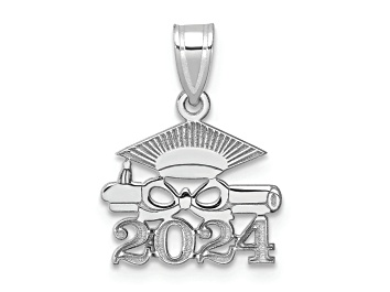 Picture of Rhodium Over 14K White Gold Graduation Cap and Diploma 2024 Charm