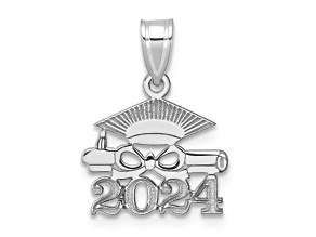 Rhodium Over 14K White Gold Graduation Cap and Diploma 2024 Charm
