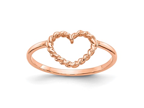 14K Rose Gold Polished and Textured Heart Ring