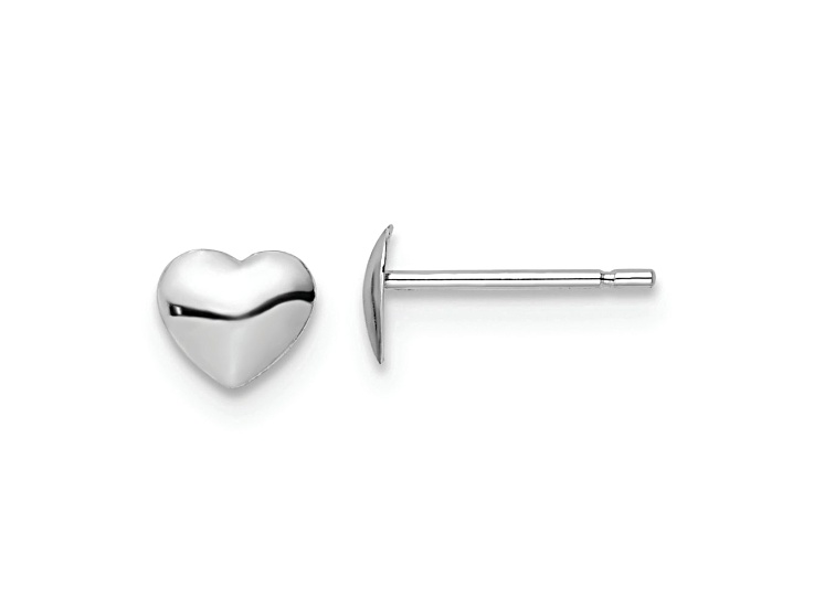 Rhodium Over 14k White Gold Children's Polished Heart Stud Earrings
