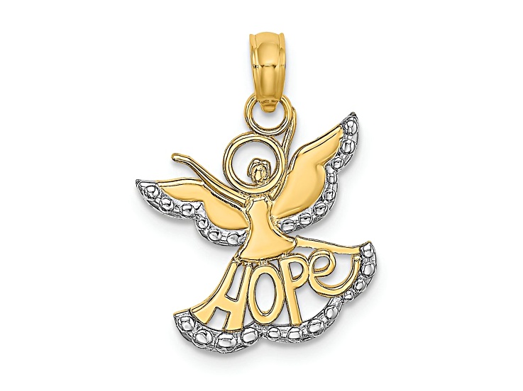 14K Two-tone Gold Polished and Textured Cut-Out Hope Angel Charm