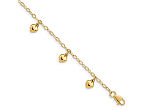 14K Yellow Gold Child's Puffed Heart Charm Bracelet