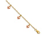 14K Two-tone Hearts Child's Puffed Heart Charm Bracelet