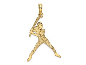 14k Yellow Gold Textured Baseball Batter Charm