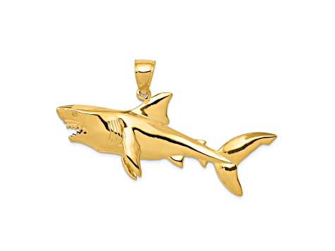 14k Yellow Gold 3D Polished Shark Pendant