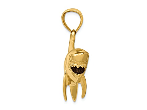 14k Yellow Gold 3D Polished Shark Pendant