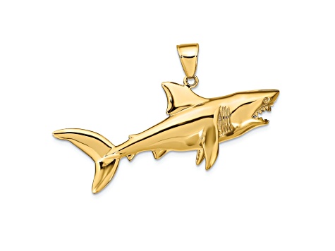 14k Yellow Gold 3D Polished Shark Pendant