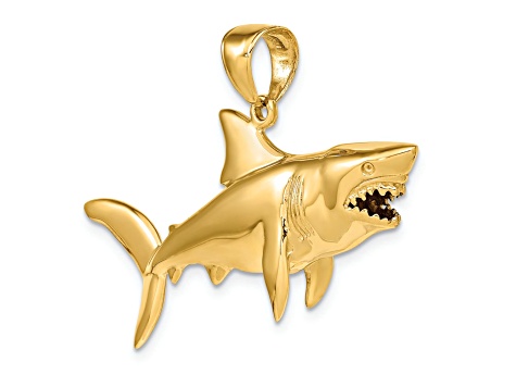 14k Yellow Gold 3D Polished Shark Pendant