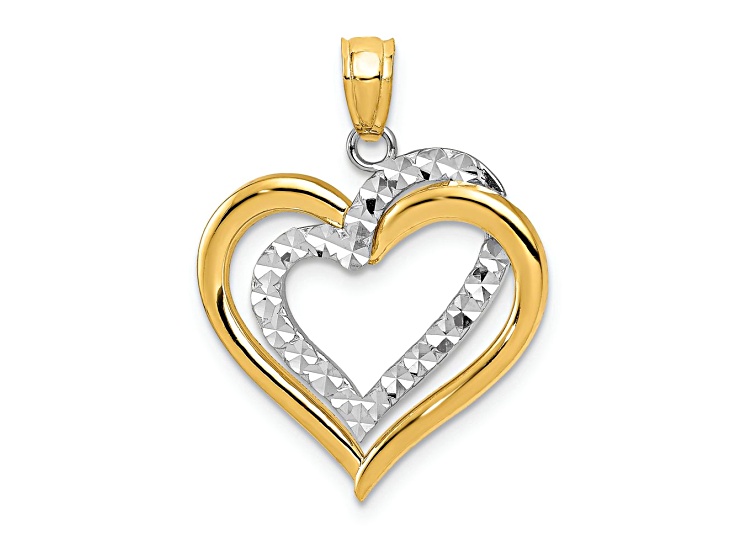 14k Two-tone Gold Polished and Diamond-Cut Intertwined Hearts Pendant