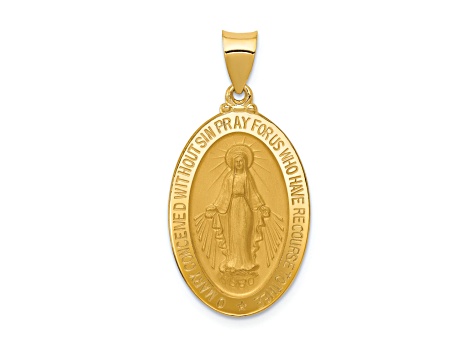 14K Yellow Gold Hollow Miraculous Medal Oval Pendant