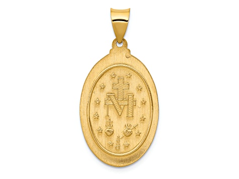 14K Yellow Gold Hollow Miraculous Medal Oval Pendant