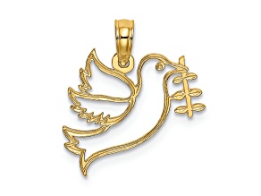 14k Yellow Gold Cut-Out Dove with Olive Branch Charm