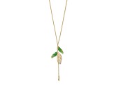 14K Yellow Gold Polished Green Enamel Butterfly Wing Y-drop Necklace