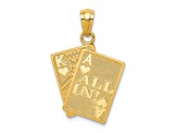 14k Yellow Gold Textured Ace of Hearts and King of Hearts All In Cards Pendant