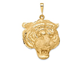 14k Yellow Gold Diamond-Cut and Satin Tigers Head Pendant