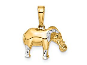 14k Two-tone Gold Diamond-Cut 3D Elephant Pendant
