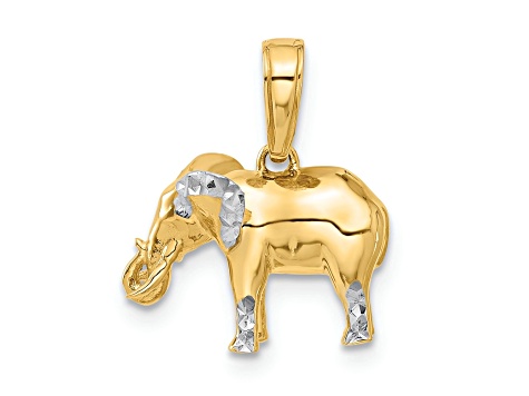 14k Two-tone Gold Diamond-Cut 3D Elephant Pendant