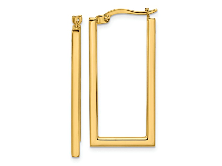 14k Yellow Gold 1 1/4 inch Polished Rectangle Hoop Earrings