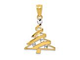 14K Yellow Gold with Rhodium Over 14K Gold Christmas Tree Pendant
